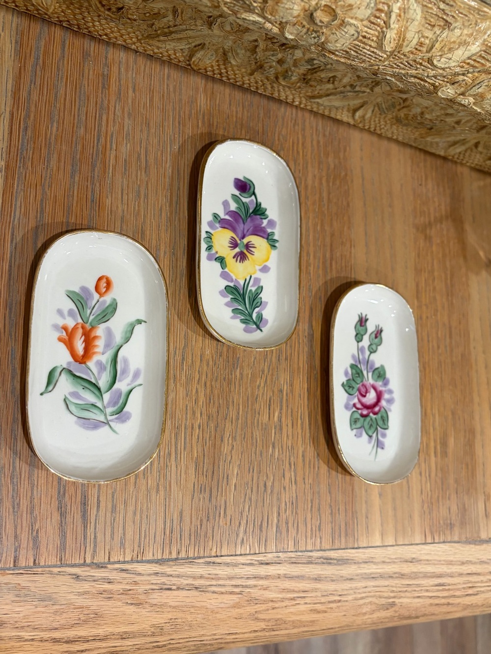 Vintage weisley China Hand-Painted Porcelain Trinket Dishes - Set of 3 Floral